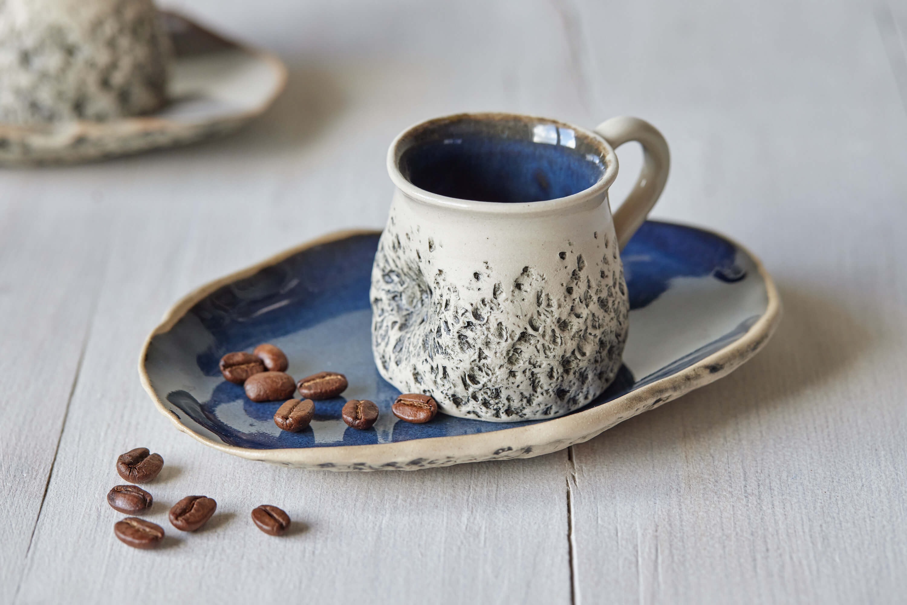 Handcrafted 'Pumpkin' Ceramic Espresso Cup & Saucer Set - Unique
