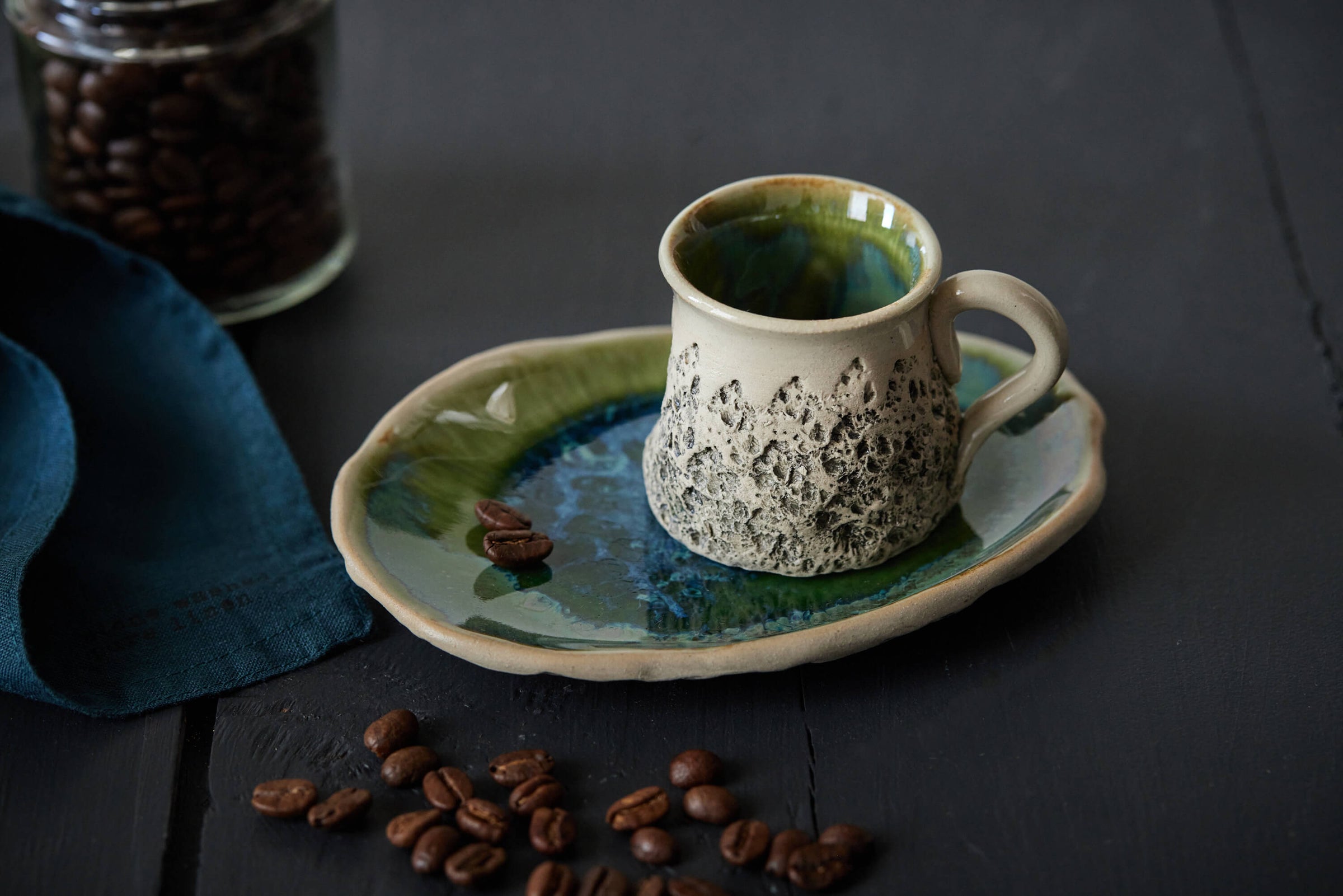 WE collection Unique Ceramic Espresso Cups, 3 oz Demitasse Cups, Set of 6  Embossed Vintage Glaze Small Espresso Coffee Cups (Blue)