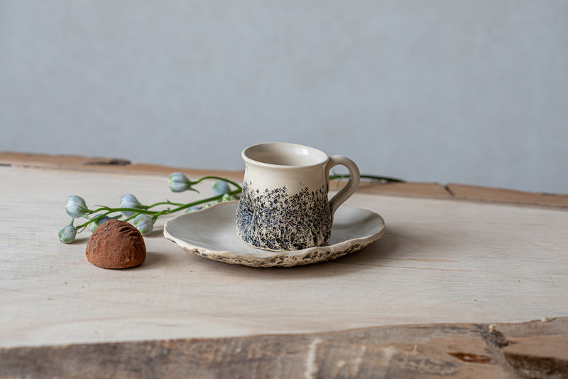 Handcrafted 'Pumpkin' Ceramic Espresso Cup & Saucer Set - Unique