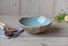 Organic shaped Blue Salad bowl on wooden table