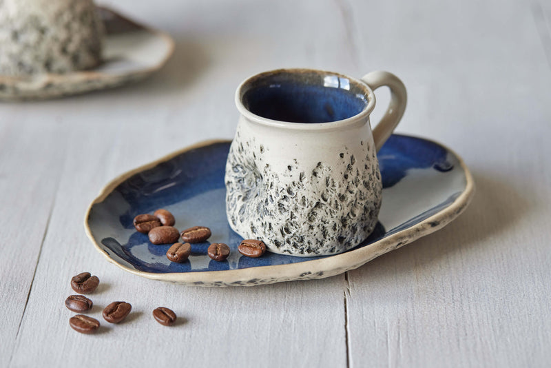 Engraved Classic Ceramic Espresso Cup with Saucer Noir